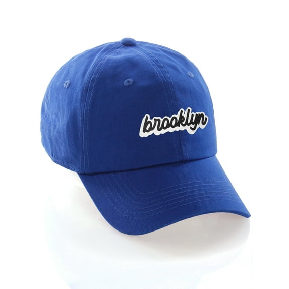 Classic Unstructured USA Cities Baseball Dad Hat 3D Raised PVC Letters Cap, Brooklyn Royal, White Black