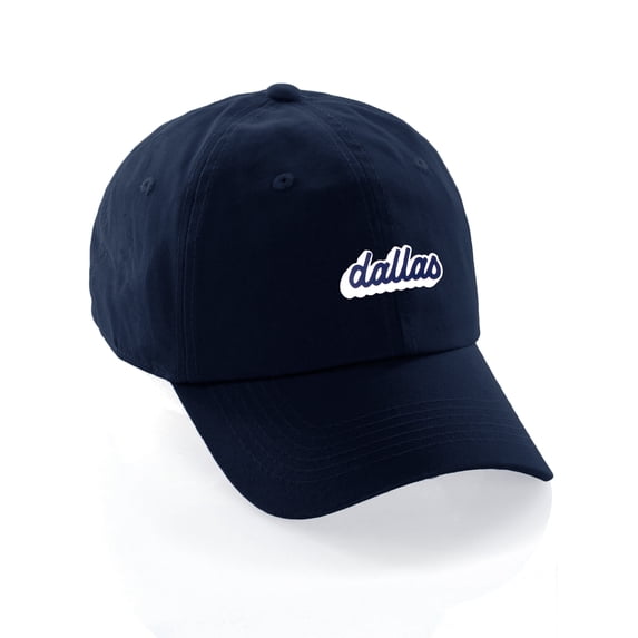 Classic Unstructured USA Cities Baseball Dad Hat 3D Raised PVC Letters Cap, Dallas Navy, White Navy