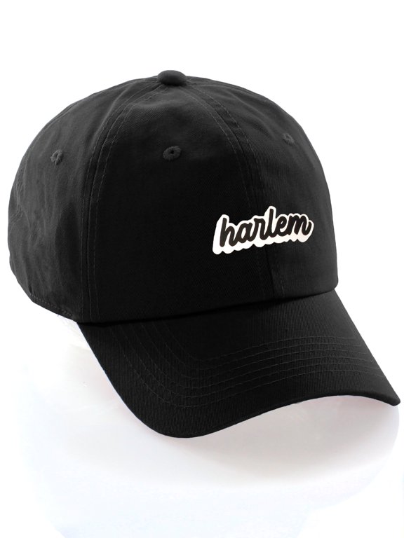 Classic Unstructured USA Cities Baseball Dad Hat 3D Raised PVC Letters Cap, Harlem Black, White Black