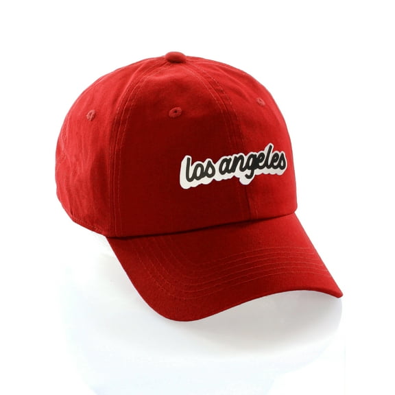 Classic Unstructured USA Cities Baseball Dad Hat 3D Raised PVC Letters Cap, Los Angeles Red, White Black