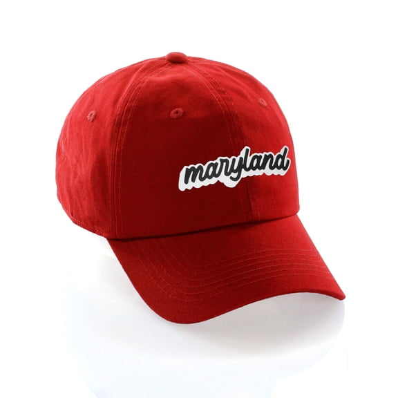 Classic Unstructured USA Cities Baseball Dad Hat 3D Raised PVC Letters Cap, Maryland Red, White Black