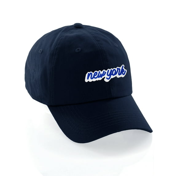 Classic Unstructured USA Cities Baseball Dad Hat 3D Raised PVC Letters Cap, New York Navy, White Royal