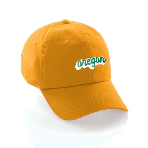 Classic Unstructured USA Cities Baseball Dad Hat 3D Raised PVC Letters Cap, Oregon Gold, White Green