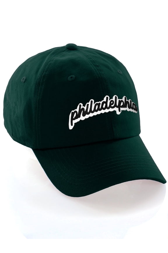 Classic Unstructured USA Cities Baseball Dad Hat 3D Raised PVC Letters Cap, Philadelphia Hunter, White Black