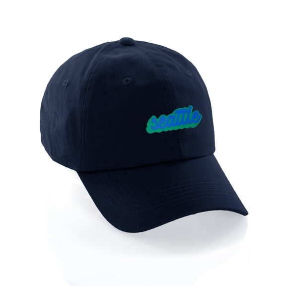 Classic Unstructured USA Cities Baseball Dad Hat 3D Raised PVC Letters Cap, Seattle Navy, Green Royal