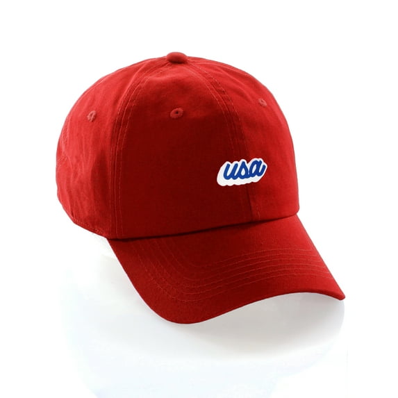 Classic Unstructured USA Cities Baseball Dad Hat 3D Raised PVC Letters Cap, USA Red, White Royal