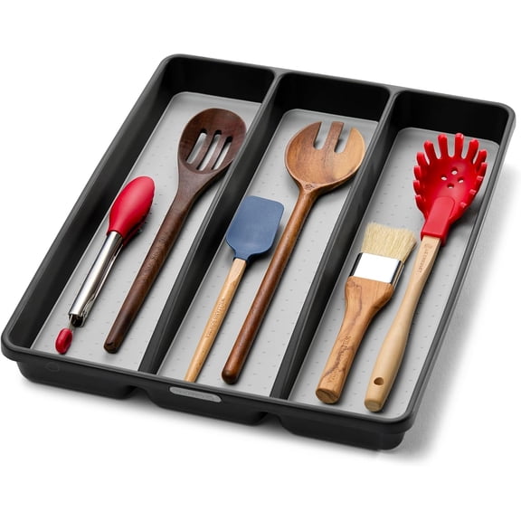 Classic Utensil Tray - Granite | CLASSIC COLLECTION | 3-Compartments | Kitchen Organizer | Non-slip Lining and Rubber Feet | Easy to Clean | BPA-Free Large