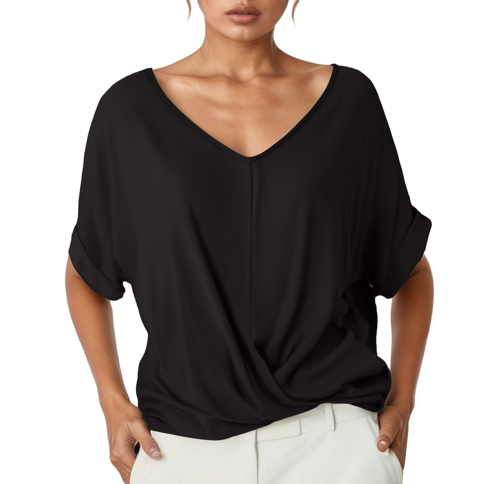 Hiistandd Women's Short Sleeve Basic Tee - 65% Cotton 35% Polyester, Round Neck, Casual Summer Top
