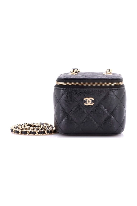 Classic Vanity Case with Chain Quilted Caviar Mini By Rebag