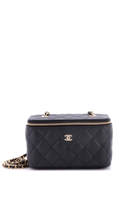 Classic Vanity Case with Chain Quilted Caviar Small By Rebag