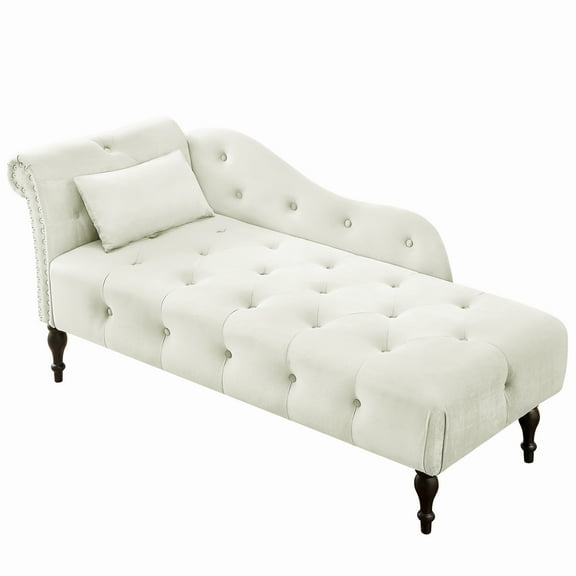 Classic Velvet Chaise Lounge, Button Tufted Sofa Chair Recliner with Armrest and Nailhead Trim for Living Room Bedroom