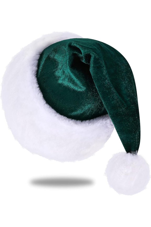 ‌Classic Velvet Santa Hat for Adults - Unisex Plush Christmas Holiday Hat with Soft Comfort for Xmas, New Year, Festive Parties