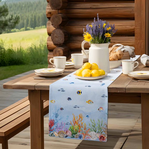 Classic Vertical Stripes Table Runner 13x70in Non-Slip Cotton Linen Table Runners, Grey Blue White Dresser Scarves TableRunner for Dinner Kitchen Dining Wedding Party