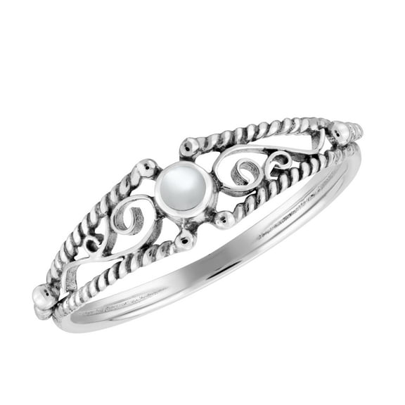 Classic Victorian Swirl White Mother of Pearl Shell Sterling Silver Ring for Female Anniversary-9