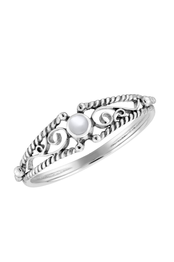 Classic Victorian Swirl White Mother of Pearl Shell Sterling Silver Ring for Female Anniversary-9