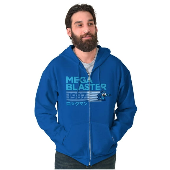 Classic Video Game Mega Man Blaster Unisex Plus Size Zip Hoodie Brisco Brands 2X