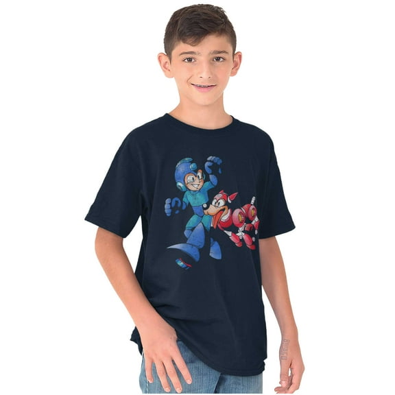 Classic Video Game Mega Man and Rush Crewneck T Shirts Boy Girl Teen Brisco Brands L