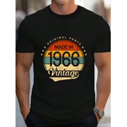 Classic Vintage 1966 Birthday Born In 1966 Retro Men's Cotton Crew Neck Graphic Tee Casual Short Sleeve Solid T-Shirt