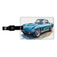 thumbnail image 1 of Classic Vintage Blue Sports Car Watercolor Faux Leather Travel Luggage Tag, 1 of 7