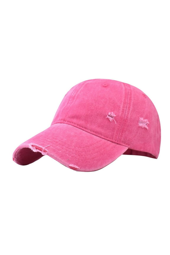 Classic Vintage Distressed Baseball Cap, Washed Cotton, Adjustable Fit,Color:Hot Pink