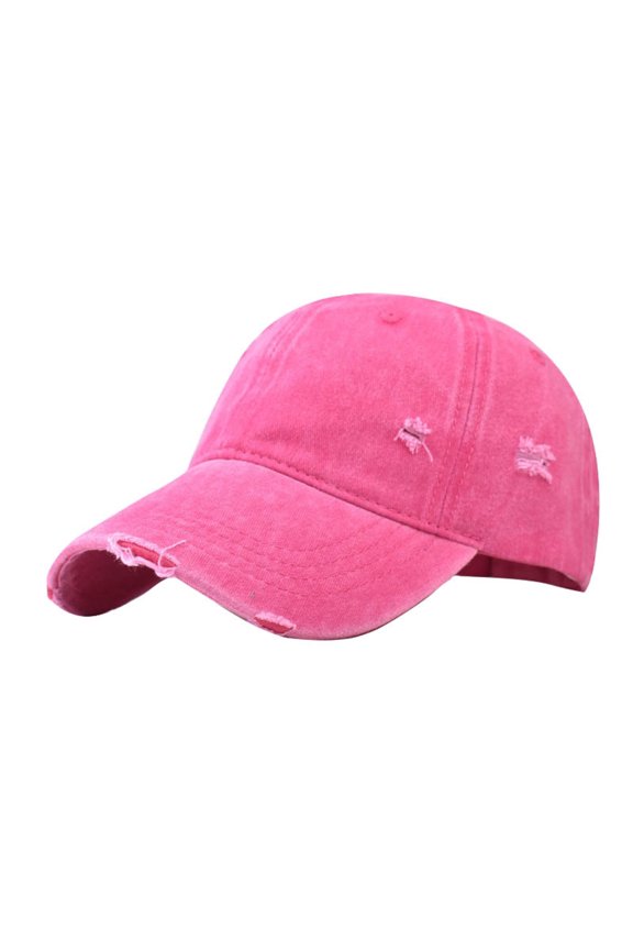 Classic Vintage Distressed Baseball Cap, Washed Cotton, Adjustable Fit,Color:Hot Pink