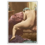 Classic Vintage French Figure on Couch - Hand-Colored Tinted Art - From a French Risque Postcard by SIC Photo Studio c.1910 - Master Art Print 10in x 14in
