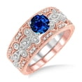 thumbnail image 1 of Classic Vintage Look Round Shape 2.25 Carat Blue Sapphire And Moissanite Diamond Vintage Trio Bridal Set Engagement Ring on 10k White Gold, 1 of 2