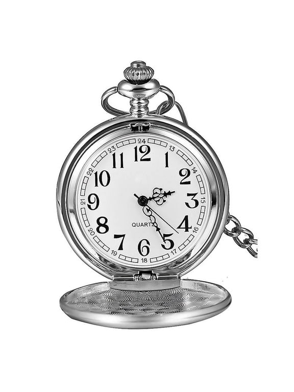 Classic Vintage Mens Pocket Watch Gift (Silver)