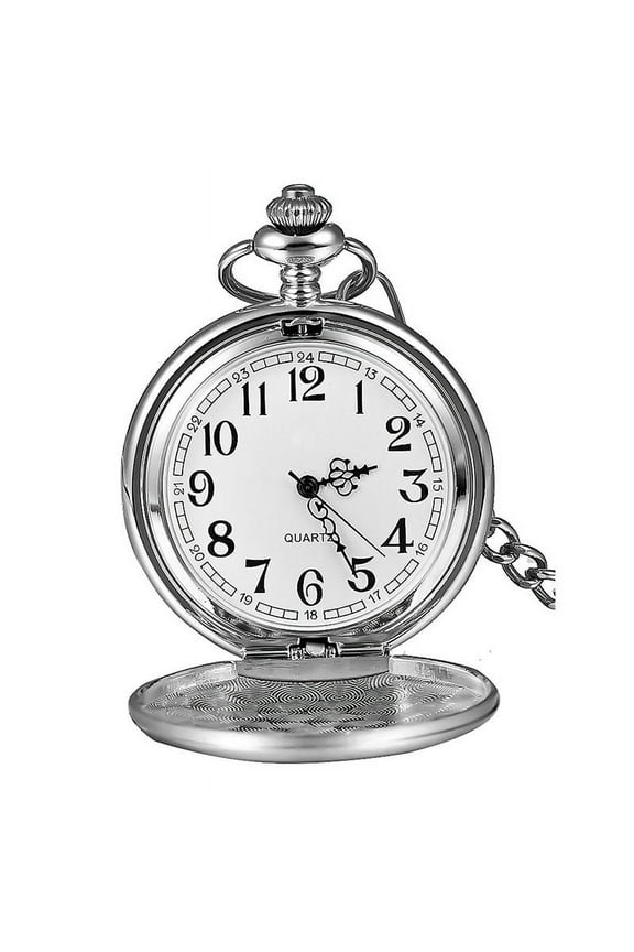 Classic Vintage Mens Pocket Watch Gift (Silver)