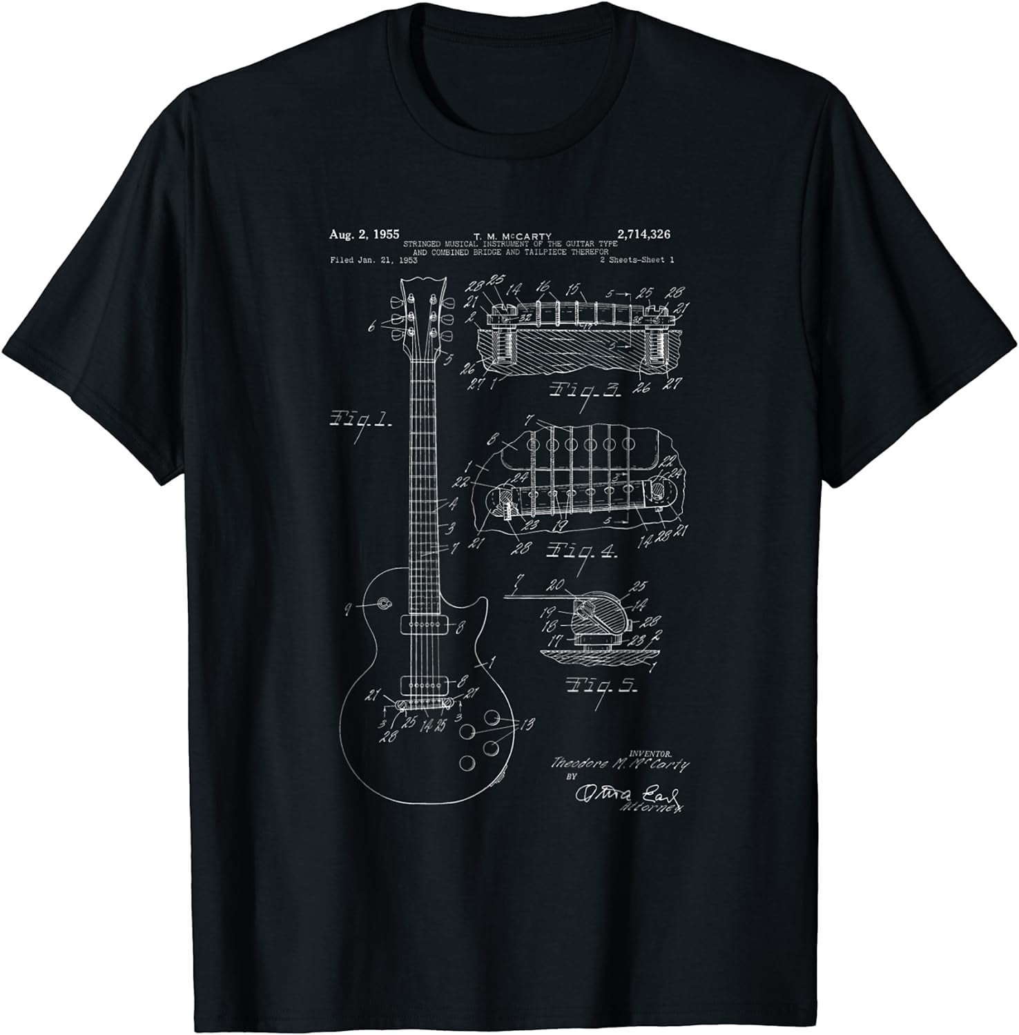 Classic Vintage Patent Print 1955 Rock Guitar T-Shirt