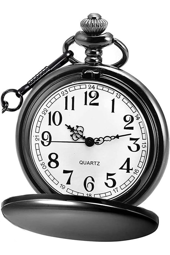 Classic Vintage Stainless Steel Quartz Pocket Watch, Arabic Numerals Scale Mens Womens Pocket Watch with Chain