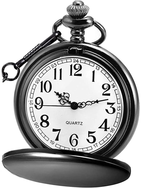 Classic Vintage Stainless Steel Quartz Pocket Watch, Arabic Numerals Scale Mens Womens Pocket Watch with Chain