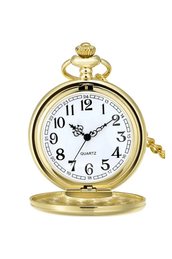 Classic Vintage Stainless Steel Quartz Pocket Watch, Arabic Numerals Scale Mens Womens Pocket Watch with Chain