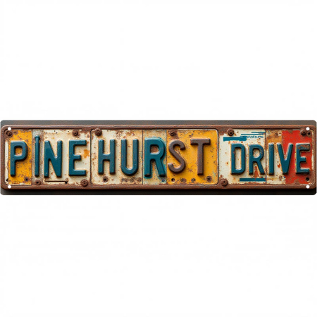 Classic Vintage Street Sign 16*4 inches "PINEHURST DRIVE" for Pine Wood Villa Suburban Road with vintage wall decor retro street decor