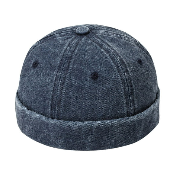 ZQUUVOU Classic Vintage Style Solid Color Sailor Brimless Skull Hat Casual Washed Cotton Rolled Cuff Harbour Hat Navy