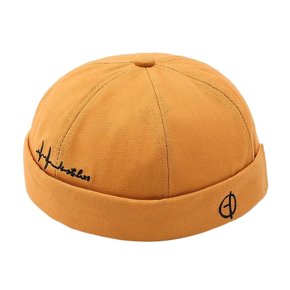 ZQUUVOU Classic Vintage Style Solid Color Sailor Brimless Skull Hat Casual Washed Cotton Rolled Cuff Harbour Hat Yellow