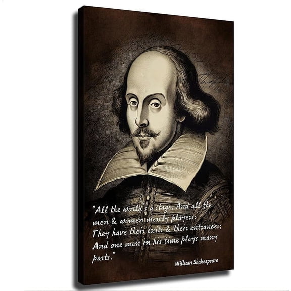 Classic WILLIAM SHAKESPEARE w Famous Quote 'All the World's a Stage' Canvas Wall Prints poster Modern Home Aesthetic Decor Wall art for Bedroom Dorm