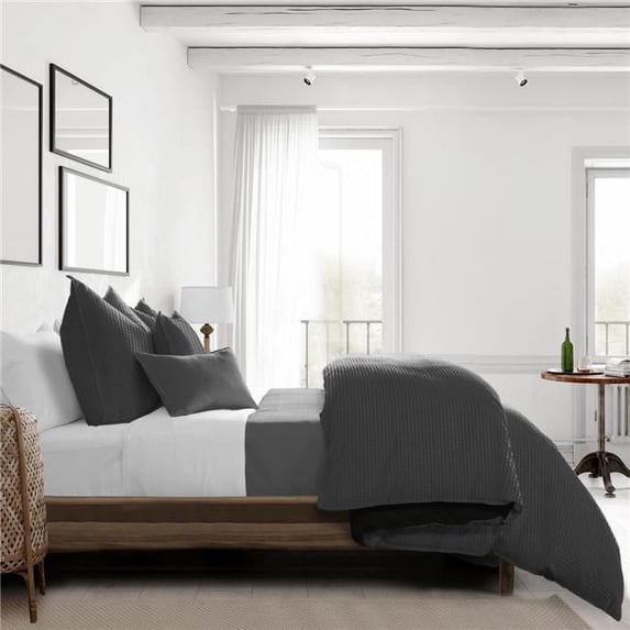 Classic Waffle Comforter & 2 Pillow Shams Set, Gray - Queen Size - 3 Piece