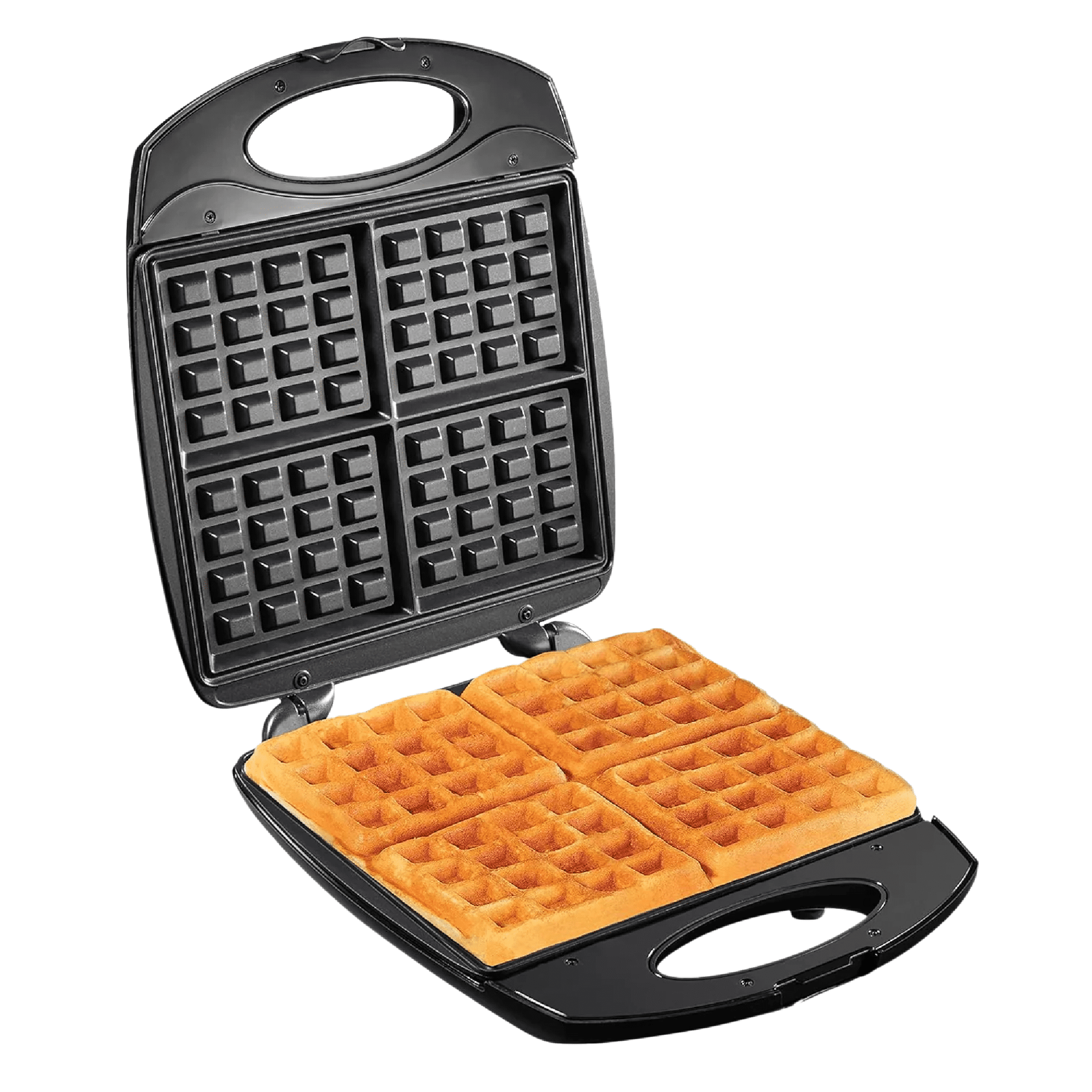 Black and Stainless Steel Belgian Style Non-Stick 4-Slice Waffle Maker