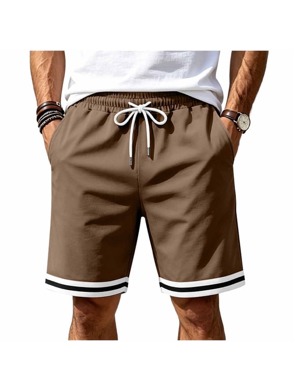 Classic Waffle Weave Casual Shorts For All Warm Seasons, Mens Adjustable Drawstring Waist Loose Straight Pants Ideal For Seaside Leisure And Everyday Lounging