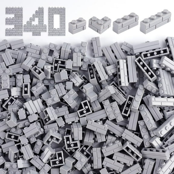 Classic Wall Bricks Bulk Accessories: 340 PCS Masonry Profile Building Block Parts and Pieces Sets(Light Gray)