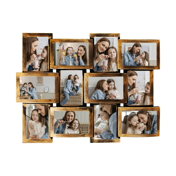 Classic Wall Hanging Picture Frame Collage Gallery Display 12 Opening 6" x 4" Photo 12 Sockets Brown