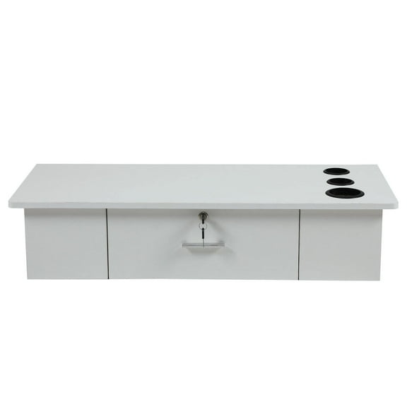 Classic Wall-Mounted Styling Station with Drawer and Tool Holes,Vanity Table,Dressing Table,Equipment for Barber Beauty Spa Salon Shops,White,White Particle Board Commercial Beauty Personal Care