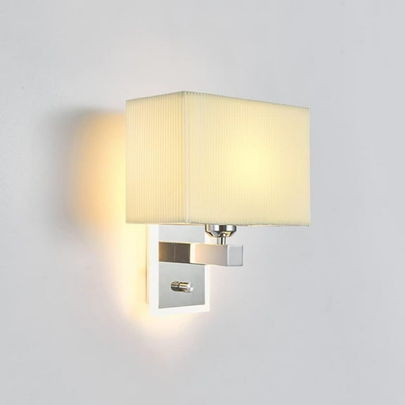 Classic Wall Sconce Chrome Metal Wall Light Square Fabric Hardwired Wall Lamp with Switch, LED Headboard Lighting Fixture E27 Bedside Lamps for Reading Bedroom Hotel