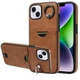 thumbnail image 1 of Classic Wallet Case Compatible with iPhone 15 Plus for Men Women, with 360° Rotation Finger Ring Kickstand PU Leather Shockproof Phone Cover with Card Slot for iPhone 15 Plus, Brown, 1 of 10