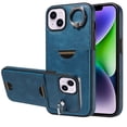 thumbnail image 1 of Classic Wallet Case Compatible with iPhone 15 Plus for Men Women, with 360° Rotation Finger Ring Kickstand PU Leather Shockproof Phone Cover with Card Slot for iPhone 15 Plus, Blue, 1 of 10