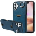 thumbnail image 1 of Classic Wallet Case Compatible with iPhone 16 Plus for Men Women, with 360° Rotation Finger Ring Kickstand PU Leather Shockproof Phone Cover with Card Slot for iPhone 16 Plus, Blue, 1 of 10
