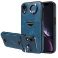 thumbnail image 1 of Classic Wallet Case Compatible with iPhone XR for Men Women, with 360° Rotation Finger Ring Kickstand PU Leather Shockproof Phone Cover with Card Slot for iPhone XR, Blue, 1 of 10