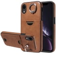 thumbnail image 1 of Classic Wallet Case Compatible with iPhone XR for Men Women, with 360° Rotation Finger Ring Kickstand PU Leather Shockproof Phone Cover with Card Slot for iPhone XR, Brown, 1 of 10
