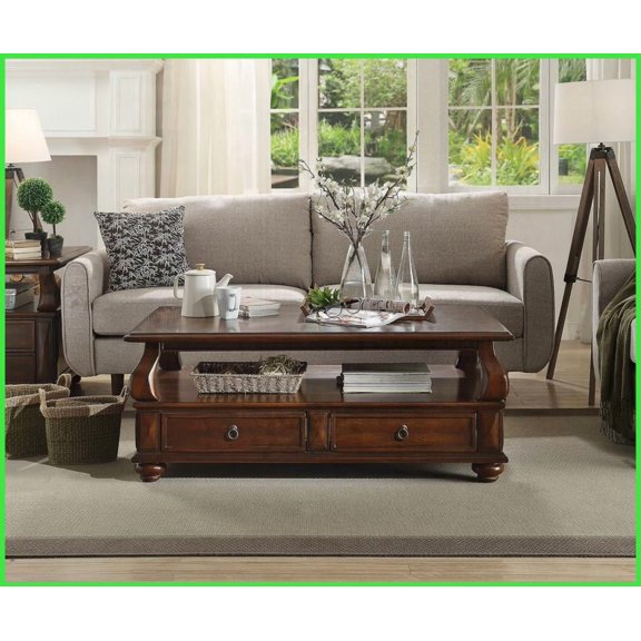 Classic Walnut Living Room Coffee Table – 4 Drawers & Shelf, Organized Storage & Felt-Lined Drawers